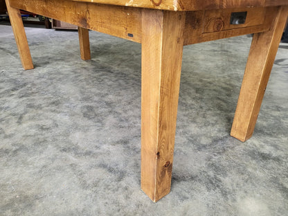Large rustic pine dining table seat 10 two drawers square legs