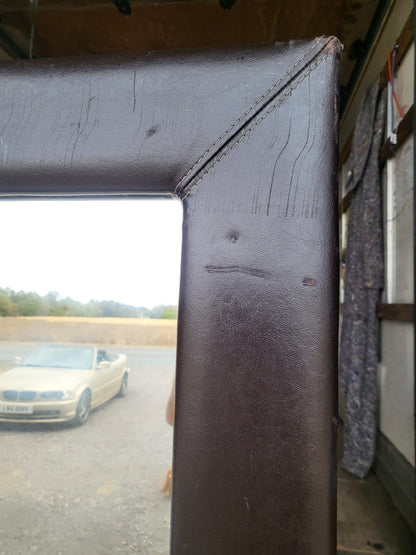 Large tall freestanding mirror leather faux ?  frame 6'x7"x3'