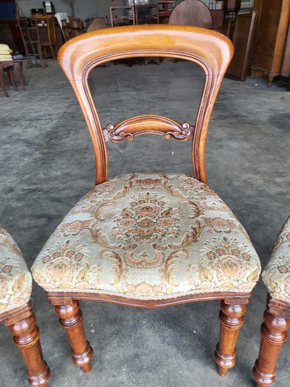 Four antique Victorian balloon back dining chairs floral seats