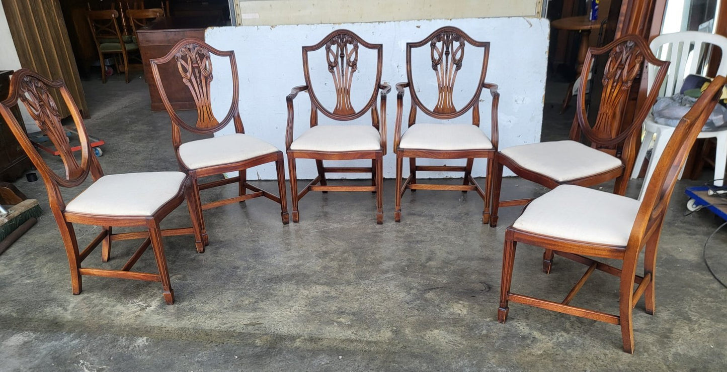 Antique repro six shield back dining chairs 2x carvers cream