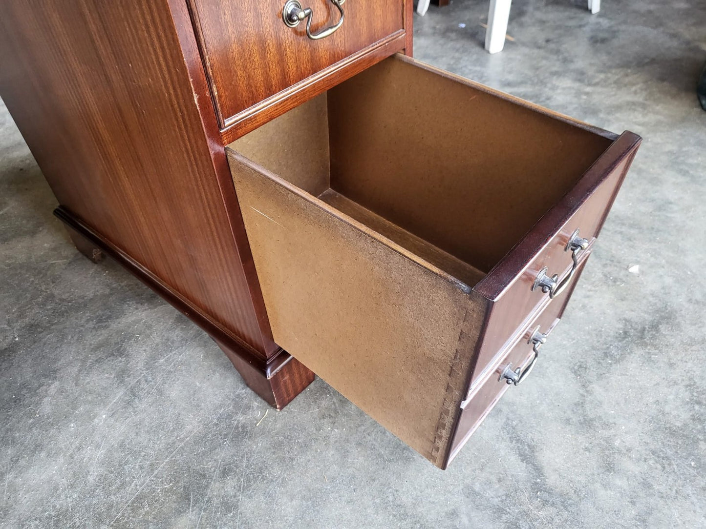 Antique repro small twin pedestal writing desk leather top drawers
