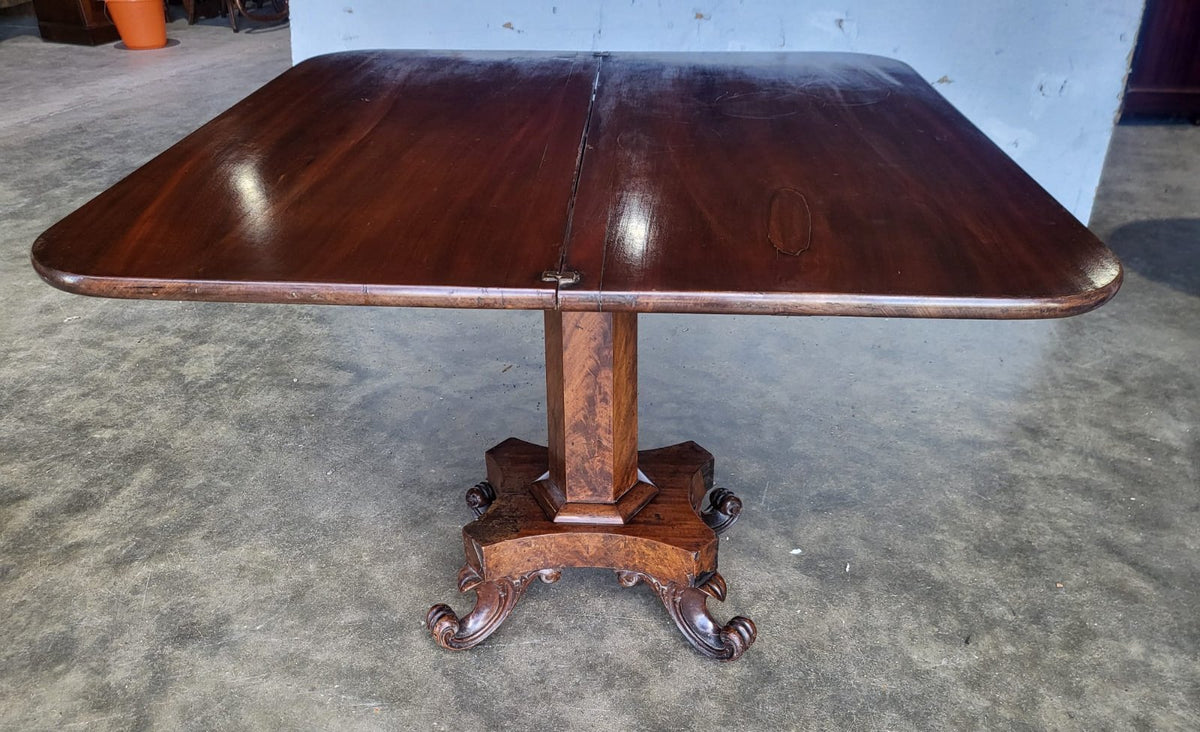 Antique Victorian pedestal fold over dining work table seat 4 desk