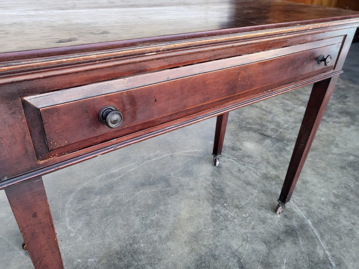 Antique Victorian single drawer writing hall table desk castors