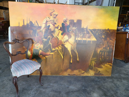 Very large painting oleograph canvas Arab Turkish Fort