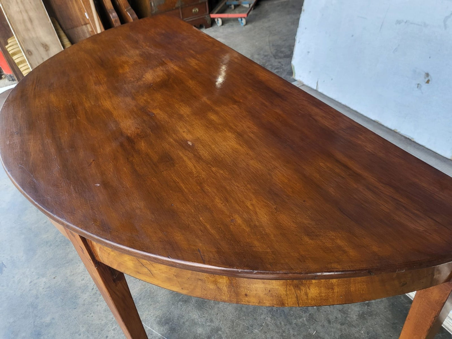 Antique Victorian large demi lune table hall side end desk
