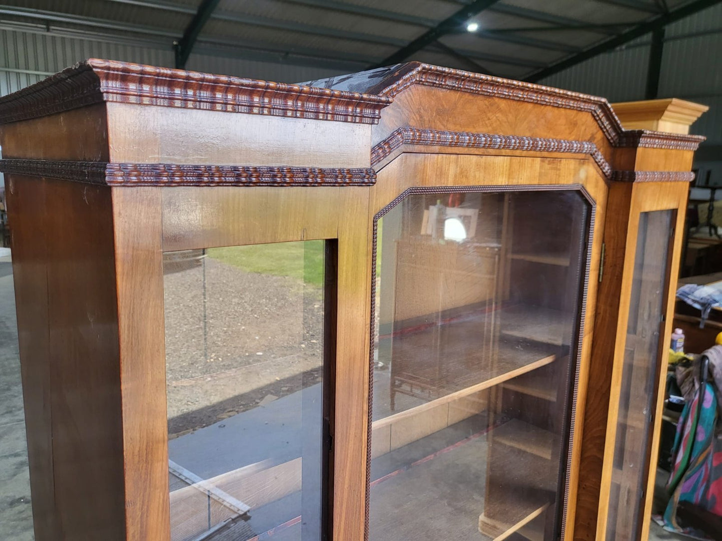 Antique mahogany small break front glazed bookcase cabinet cupboard