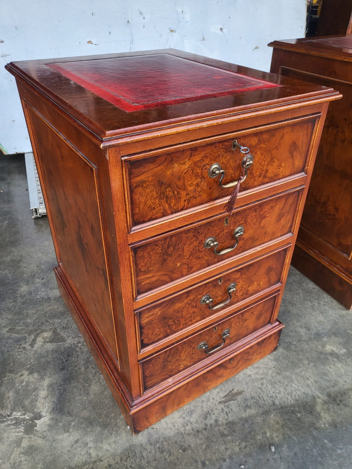 2 x antique repro filing cabinet leather top drawers file drawers PRICE X 1