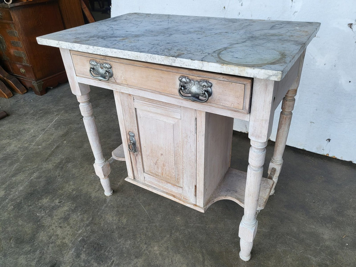Antique Victorian small painted wash stand marble top drawer cupboard