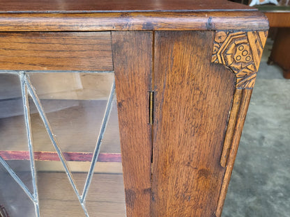 Antique oak Deco small 1x door glazed bookcase cabinet shelves