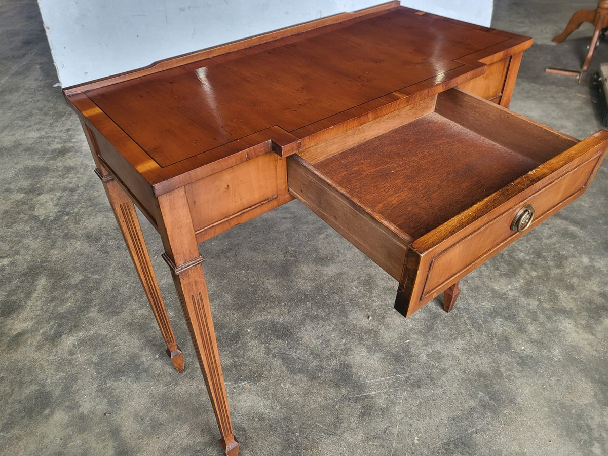 Antique repro Yew small breakfront table desk drawer