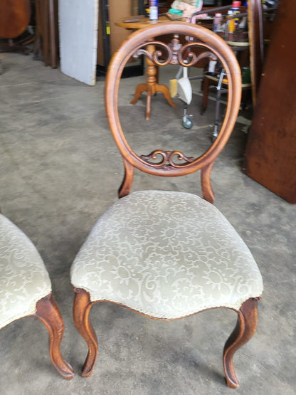 Four green antique Victorian balloon back dining chairs cabriole legs
