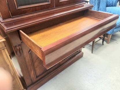 Antique repro mahogany glazed bookcase cabinet drawer shelves