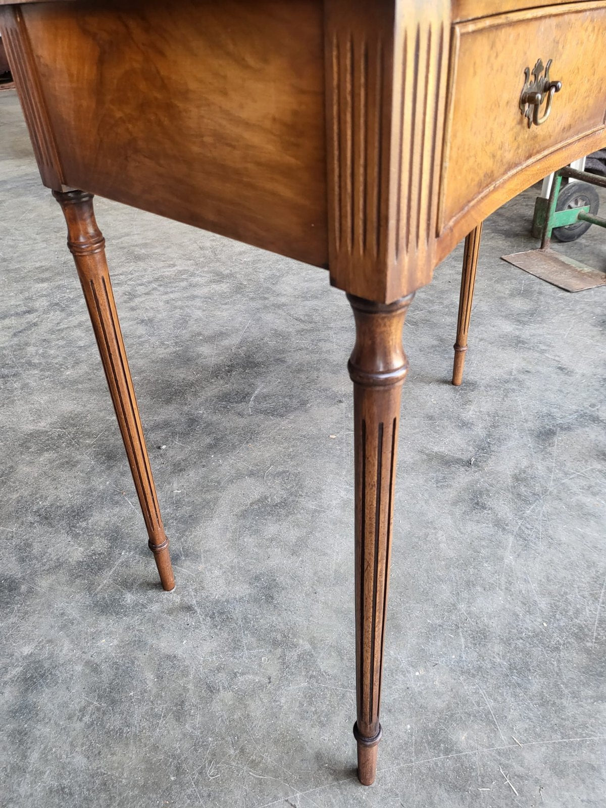 Antique repro walnut convex hall side serving table 2 drawers