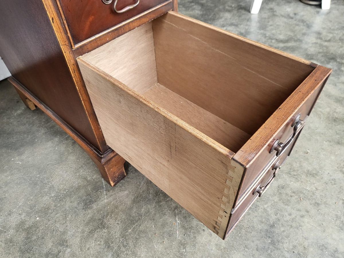 Antique repro small twin pedestal writing desk leather top 8 drawers