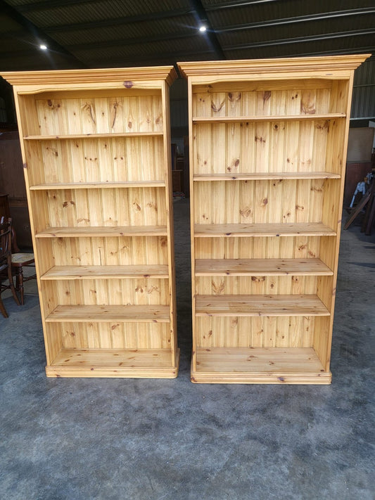 Two tall pine open bookcases adjustable shelves PRICE X1