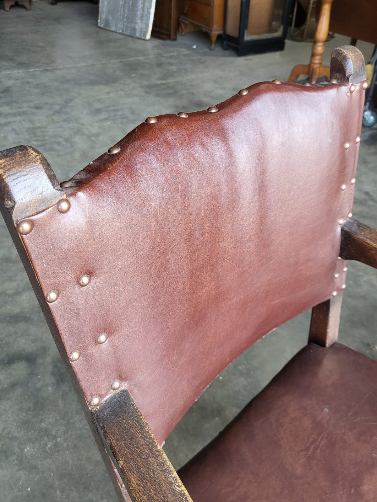 Pair vintage two oak carver open dining armchairs pu leather