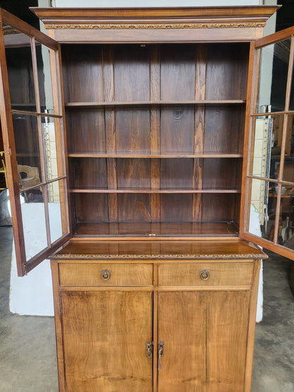 Antique Edwardian glazed bookcase cabinet drawers cupboard shelves