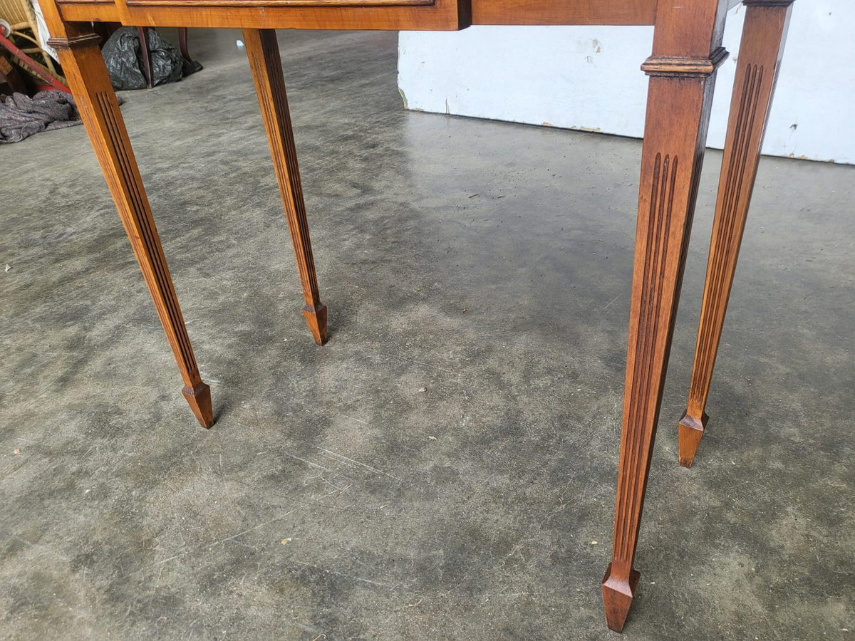 Antique repro Yew small breakfront table desk drawer