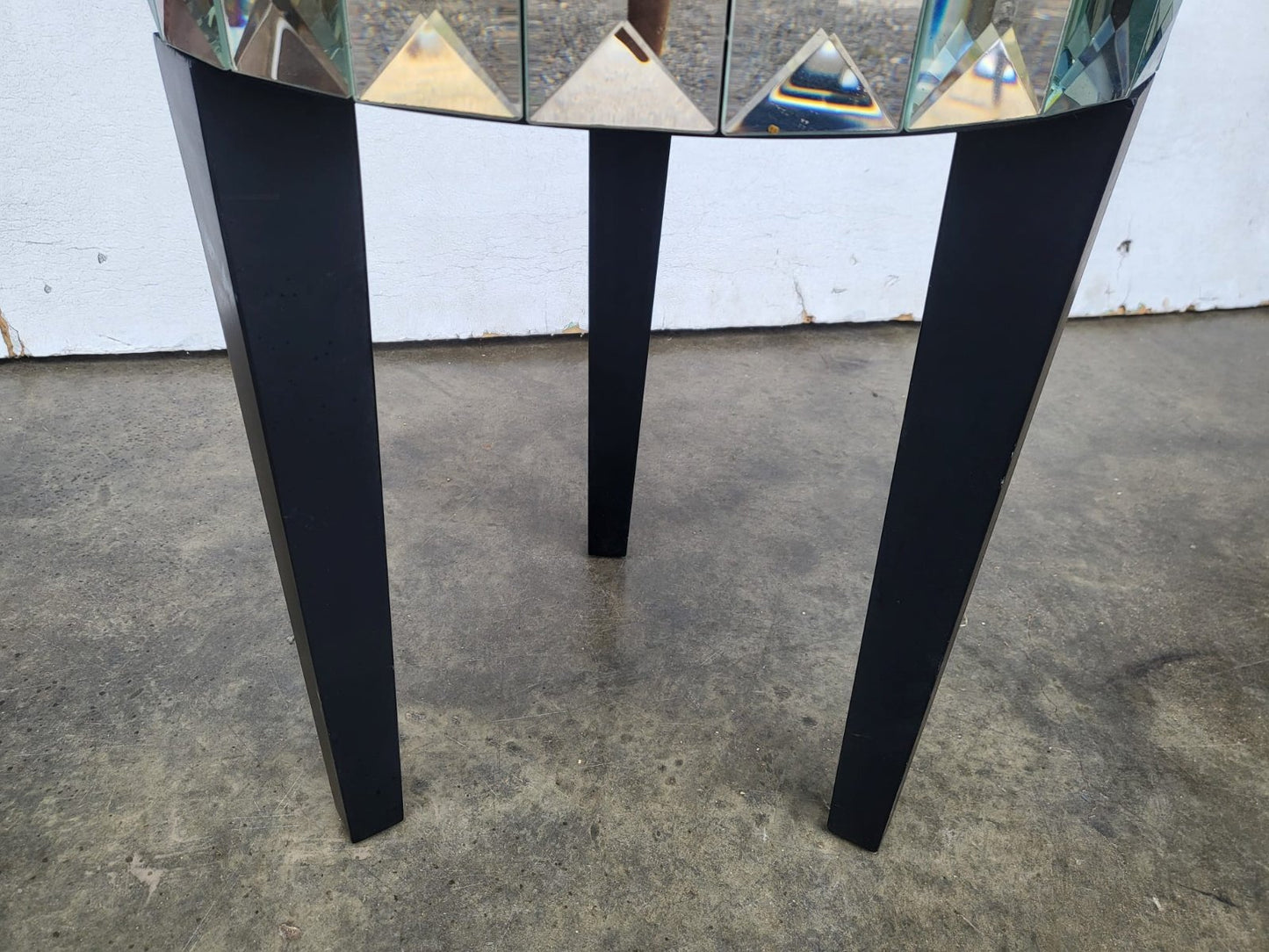 Glass mirrored small side end lamp table black legs