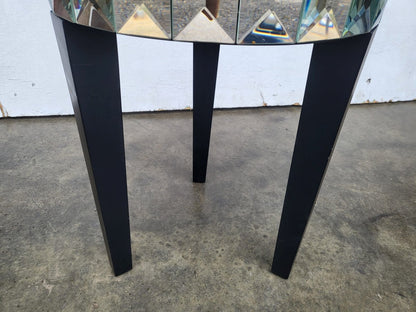 Glass mirrored small side end lamp table black legs