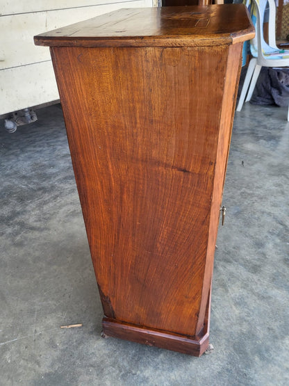 Antique Edwardian inlaid small glazed bookcase music cabinet shelves