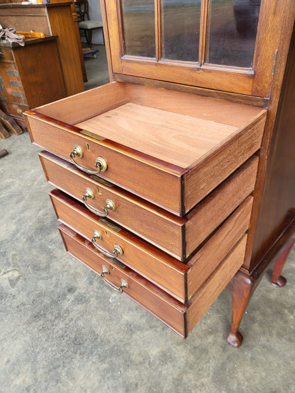 Antique Victorian tall glazed side end cabinet drawers cabriole legs