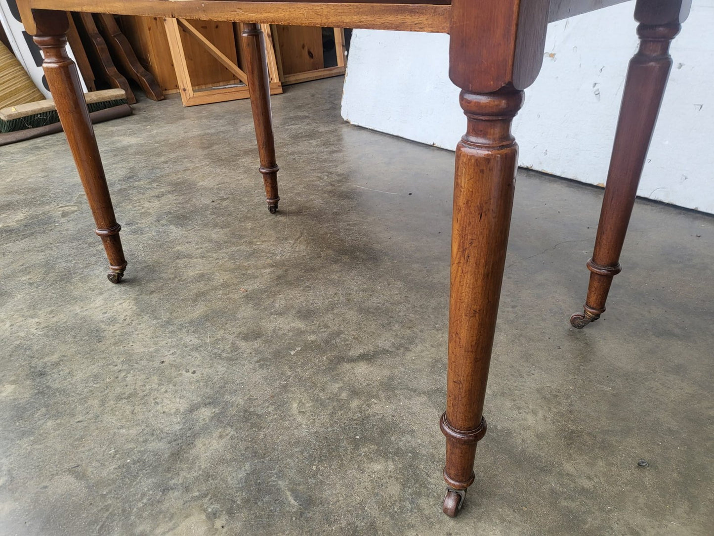 Antique Victorian 2 drawer writing desk table turned legs castors