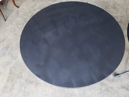 Two black round cast iron bistro dining occasional tables PRICE X 1