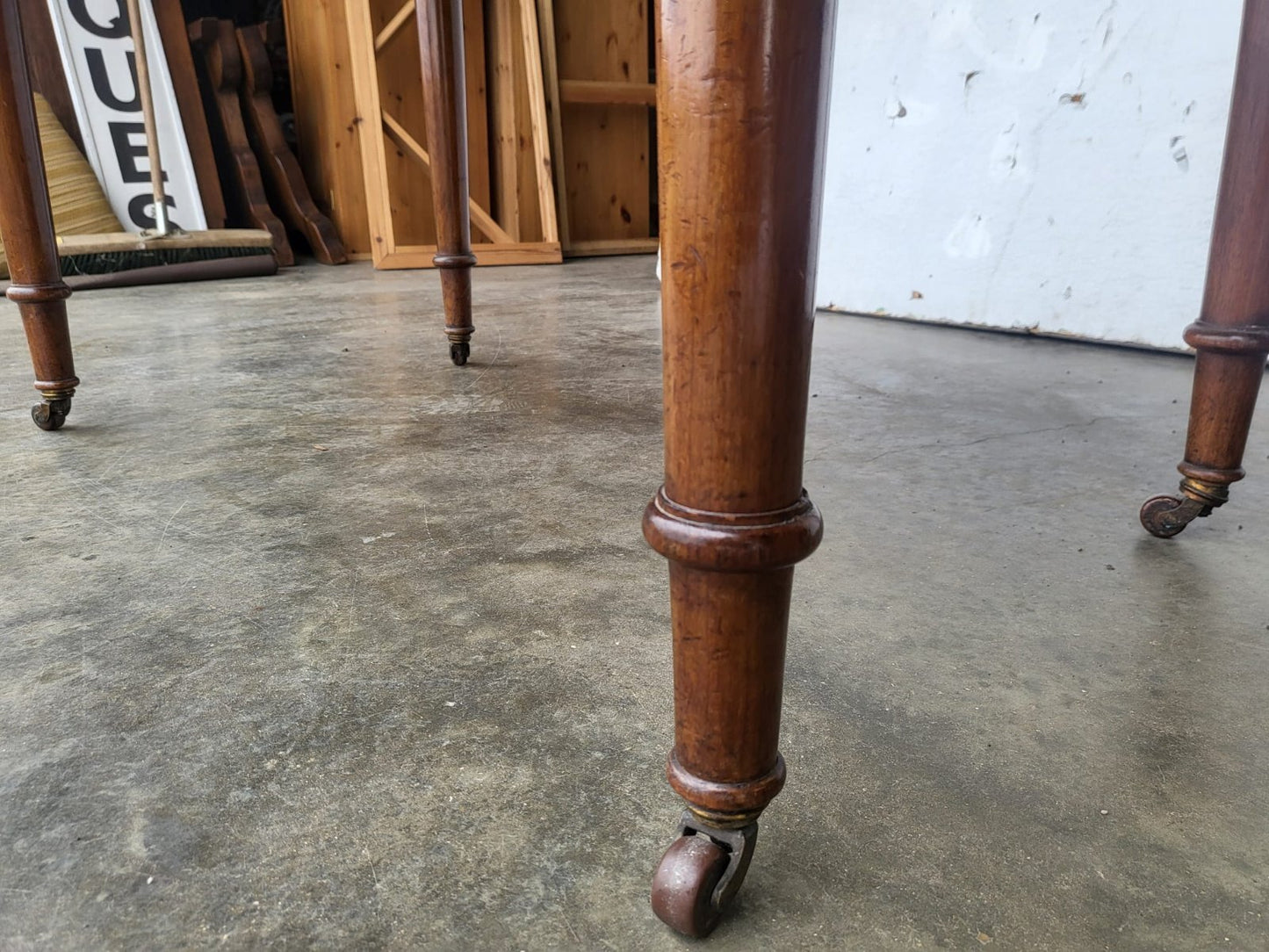 Antique Victorian 2 drawer writing desk table turned legs castors