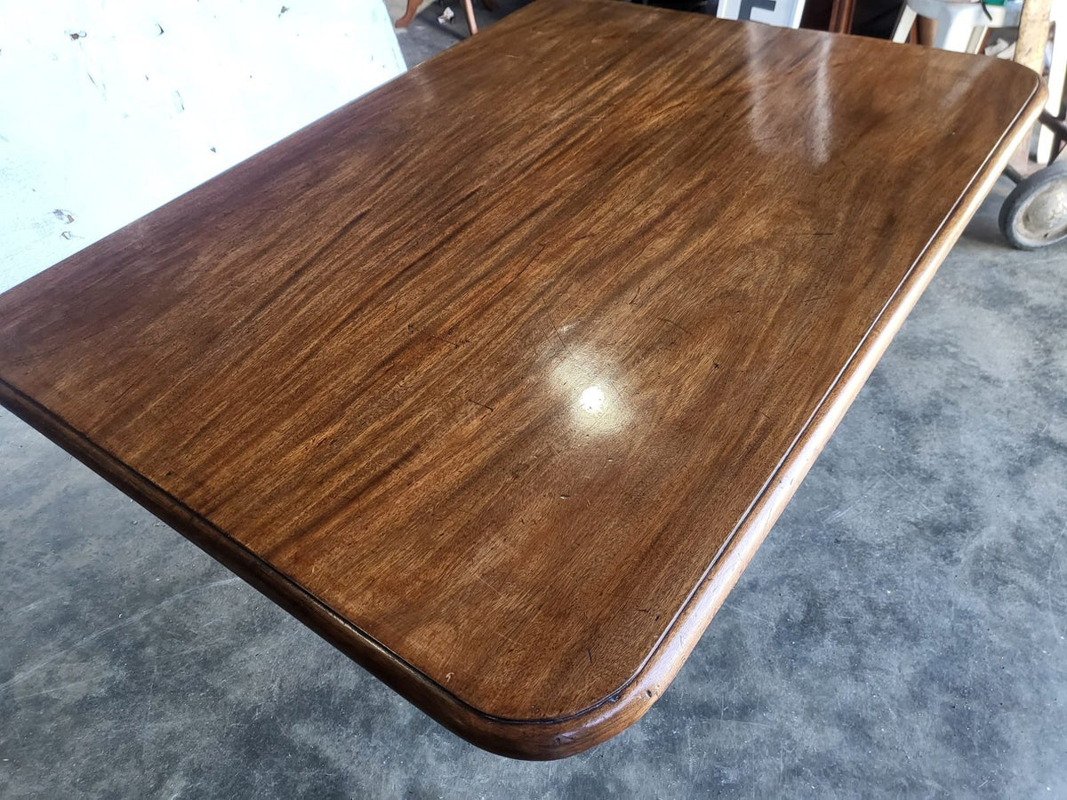 Antique Victorian rectangular tilt top pedestal dining table seat 6