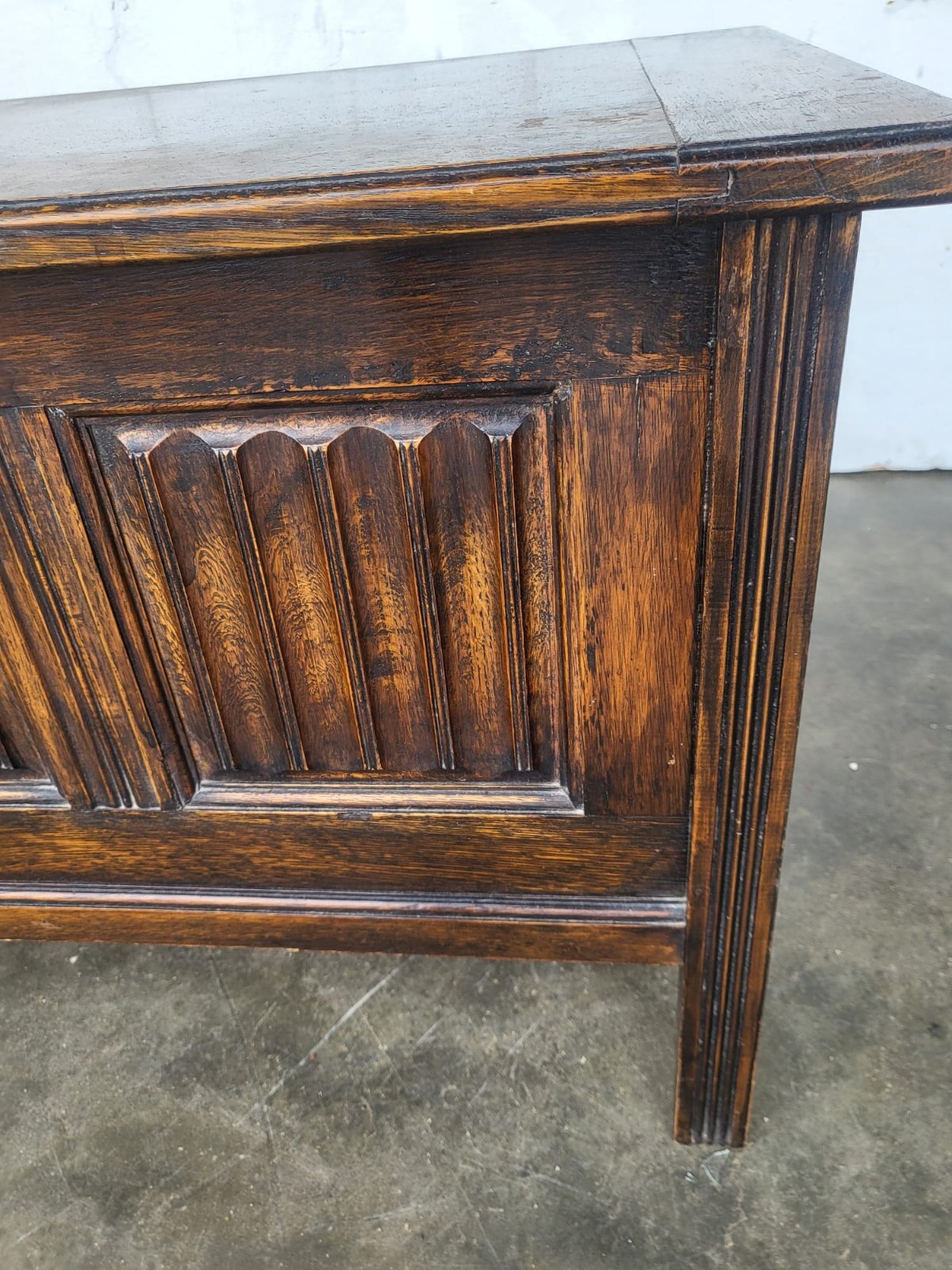 Vintage small panelled oak blanket storage bed end coffer trunk