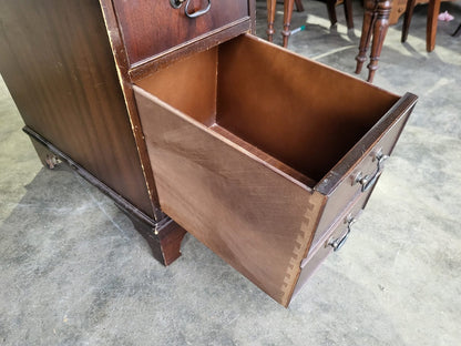 Antique repro small twin pedestal writing desk leather top