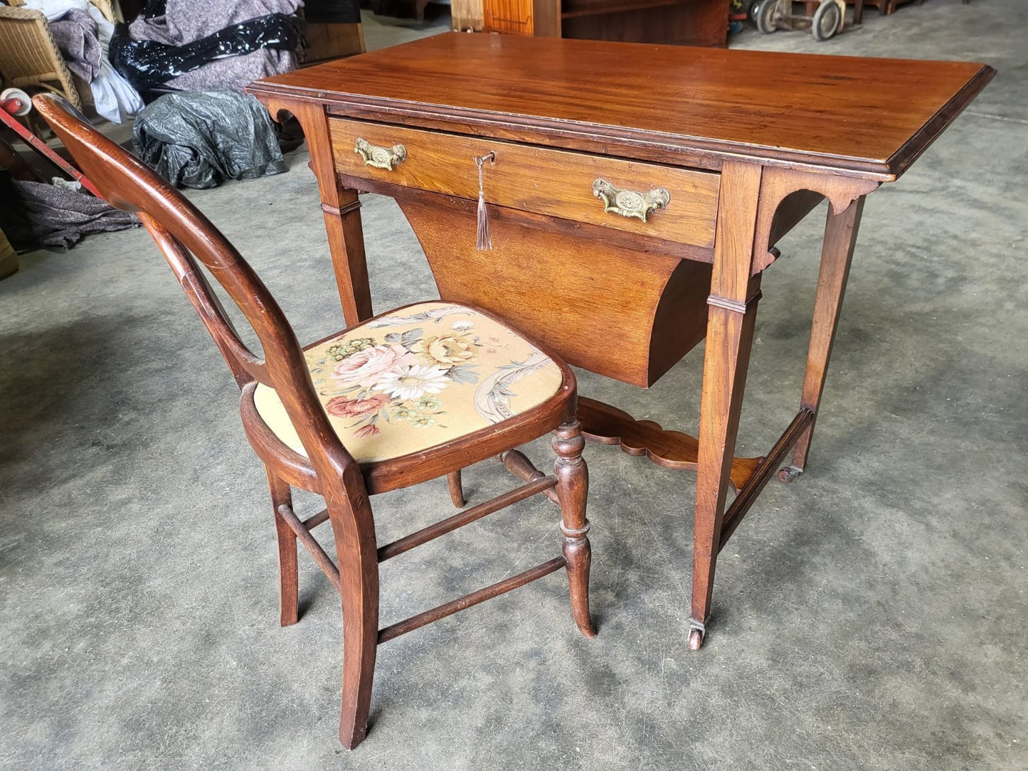 Antique Edwardian single drawer work sewing hall table desk