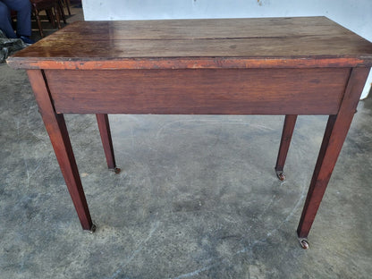 Antique Victorian single drawer writing hall table desk castors