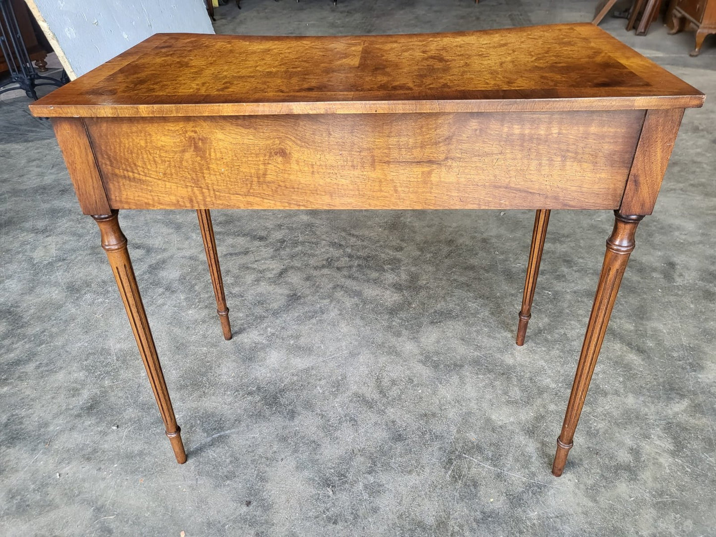 Antique repro walnut convex hall side serving table 2 drawers