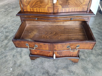 Antique repro bow front inlaid drinks cabinet cupboard desk