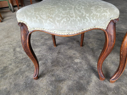 Four green antique Victorian balloon back dining chairs cabriole legs