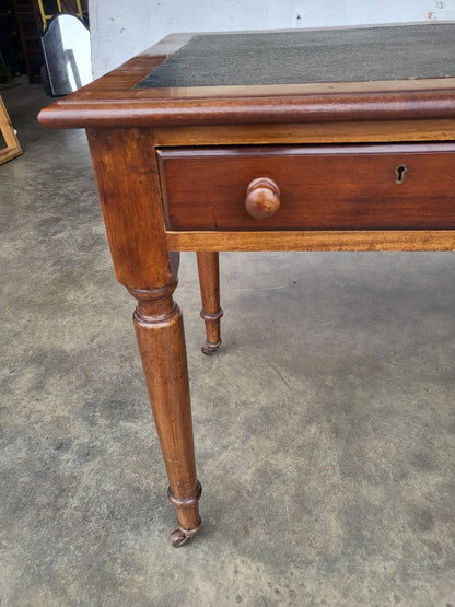 Antique Victorian 2 drawer writing desk table turned legs castors
