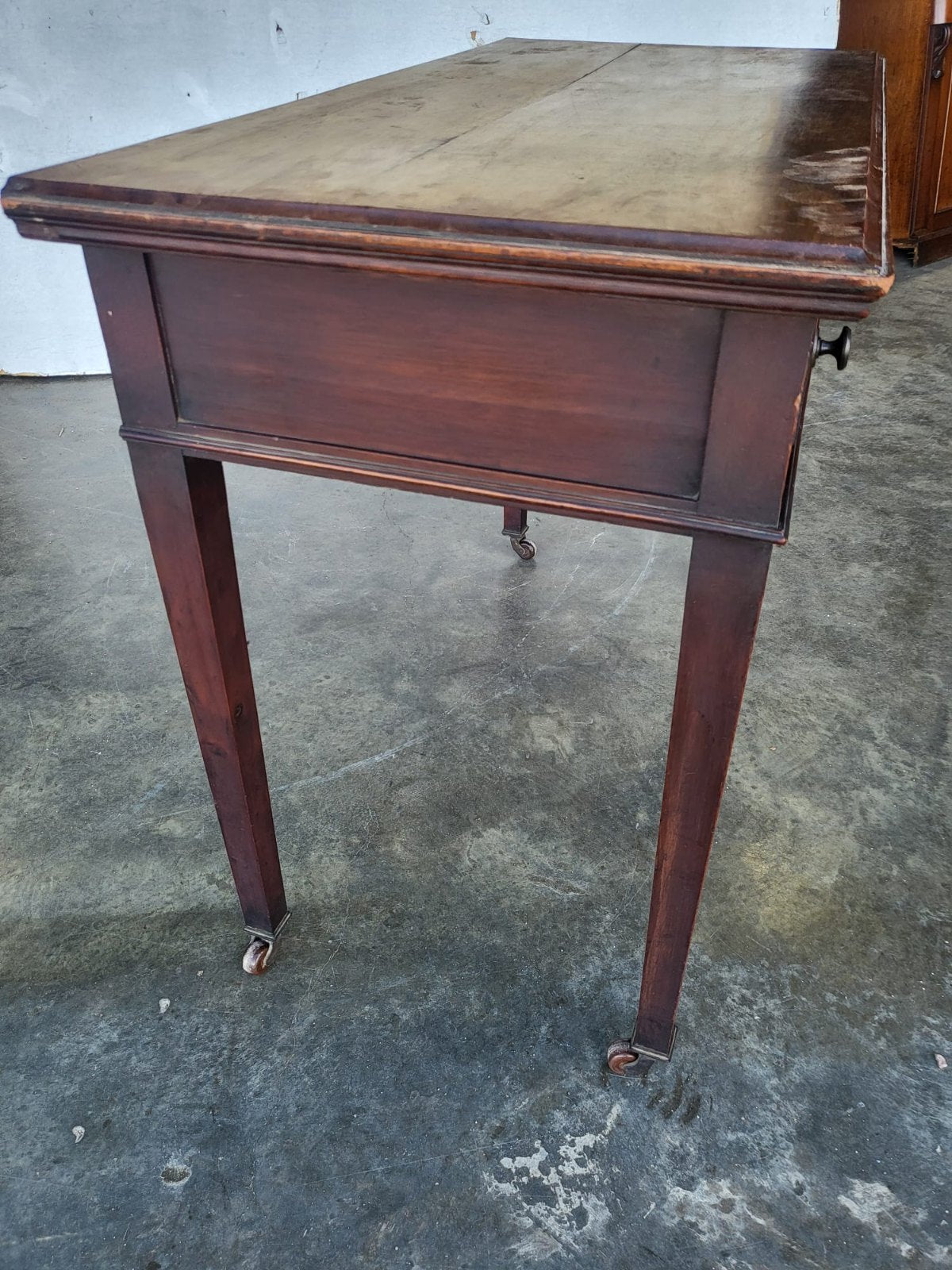 Antique Victorian single drawer writing hall table desk castors