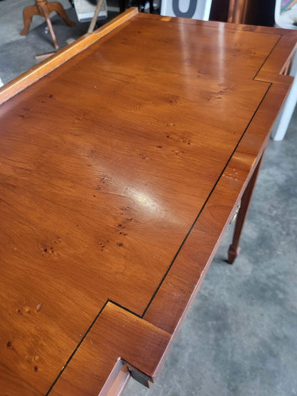 Antique repro Yew small breakfront table desk drawer