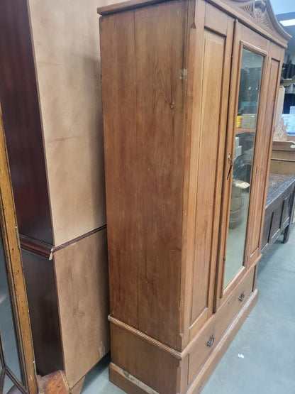 Antique Edwardian walnut single mirrored door double wardrobe bedroom