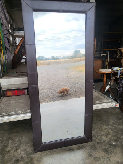 Large tall freestanding mirror leather faux ?  frame 6'x7"x3'