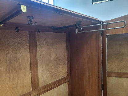 Vintage 1930's oak small wardrobe two drawers bun feet mirror