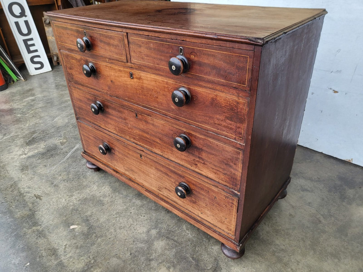 Antique Georgian mahogany 2 over 3 chest of drawers bun feet