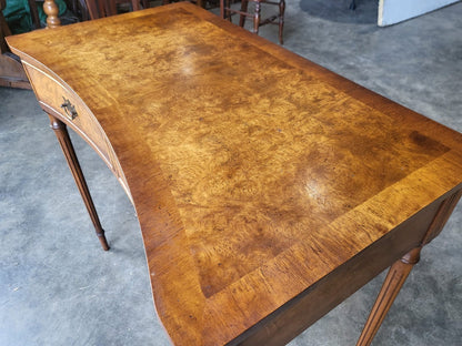 Antique repro walnut convex hall side serving table 2 drawers