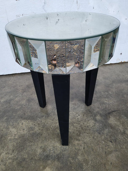 Glass mirrored small side end lamp table black legs