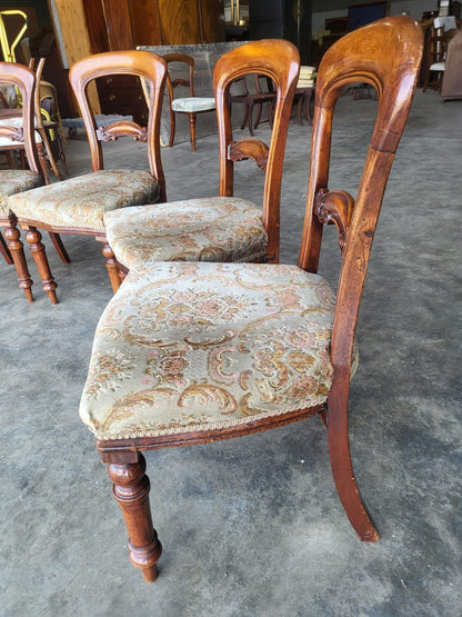 Four antique Victorian balloon back dining chairs floral seats