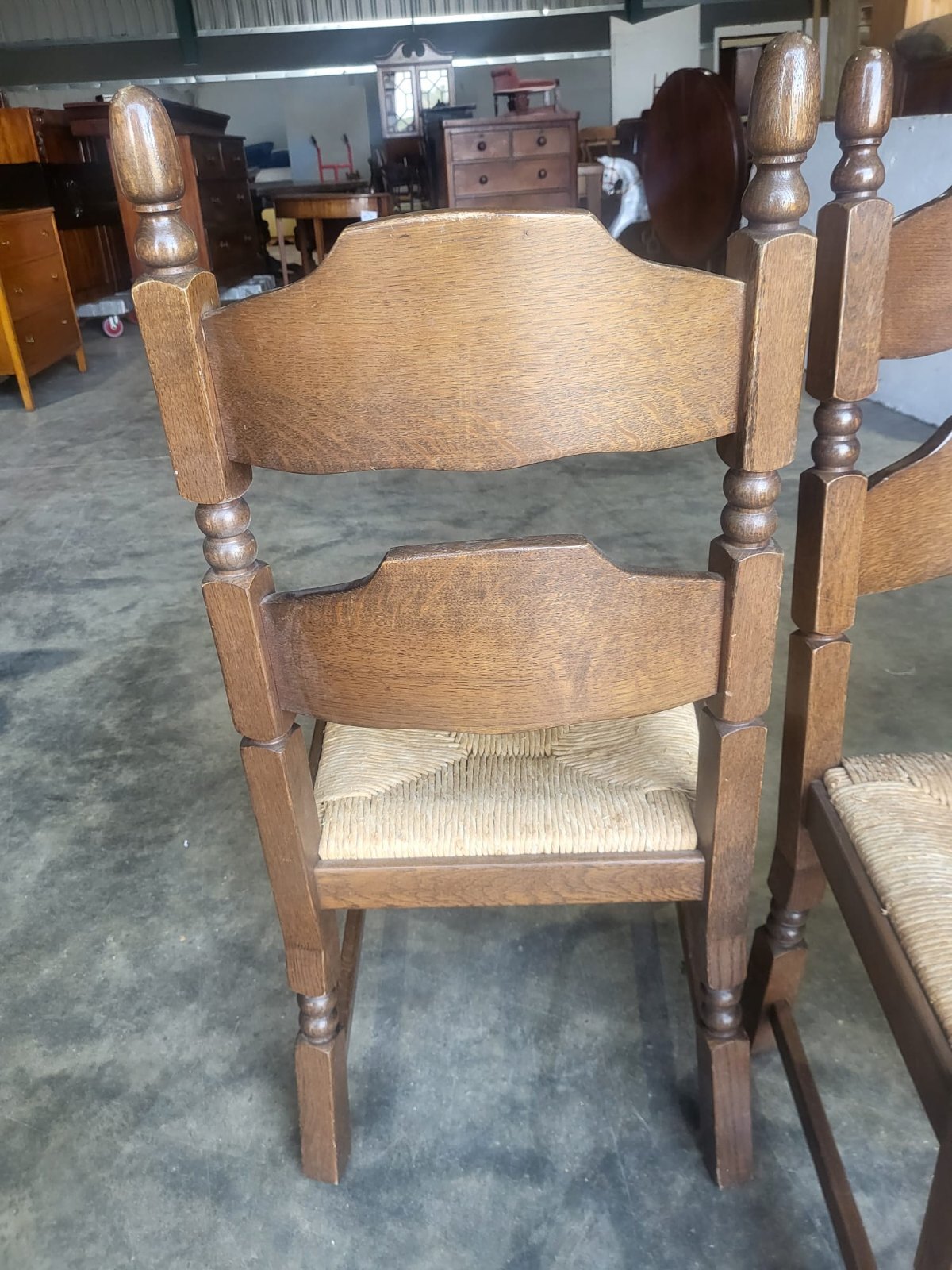 Six rush seat bar back dining chairs cottage style