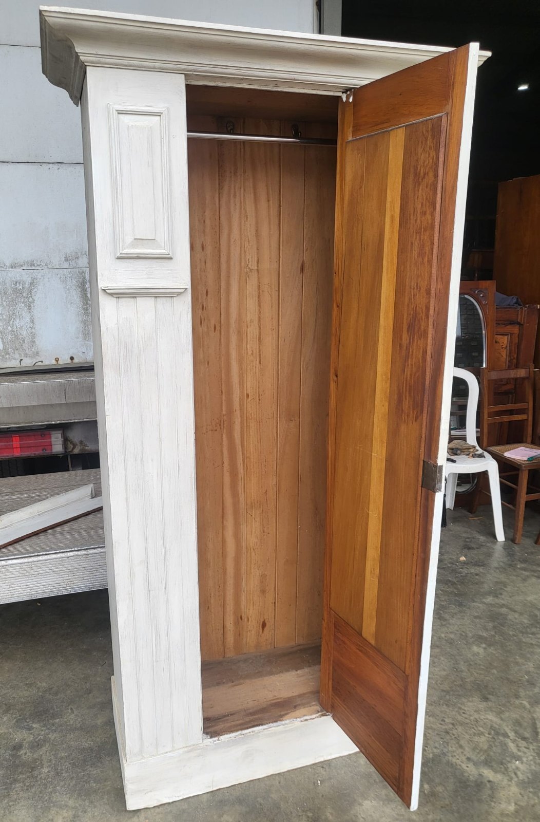 Antique Edwardian single painted wardrobe mirrored door