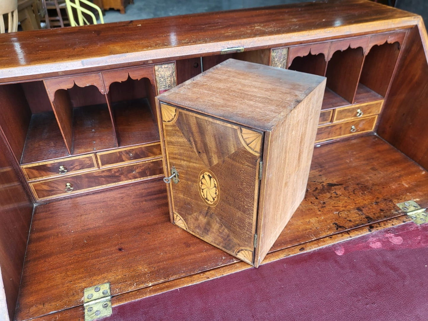 Antique mahogany small bureau desk drawers dressing table